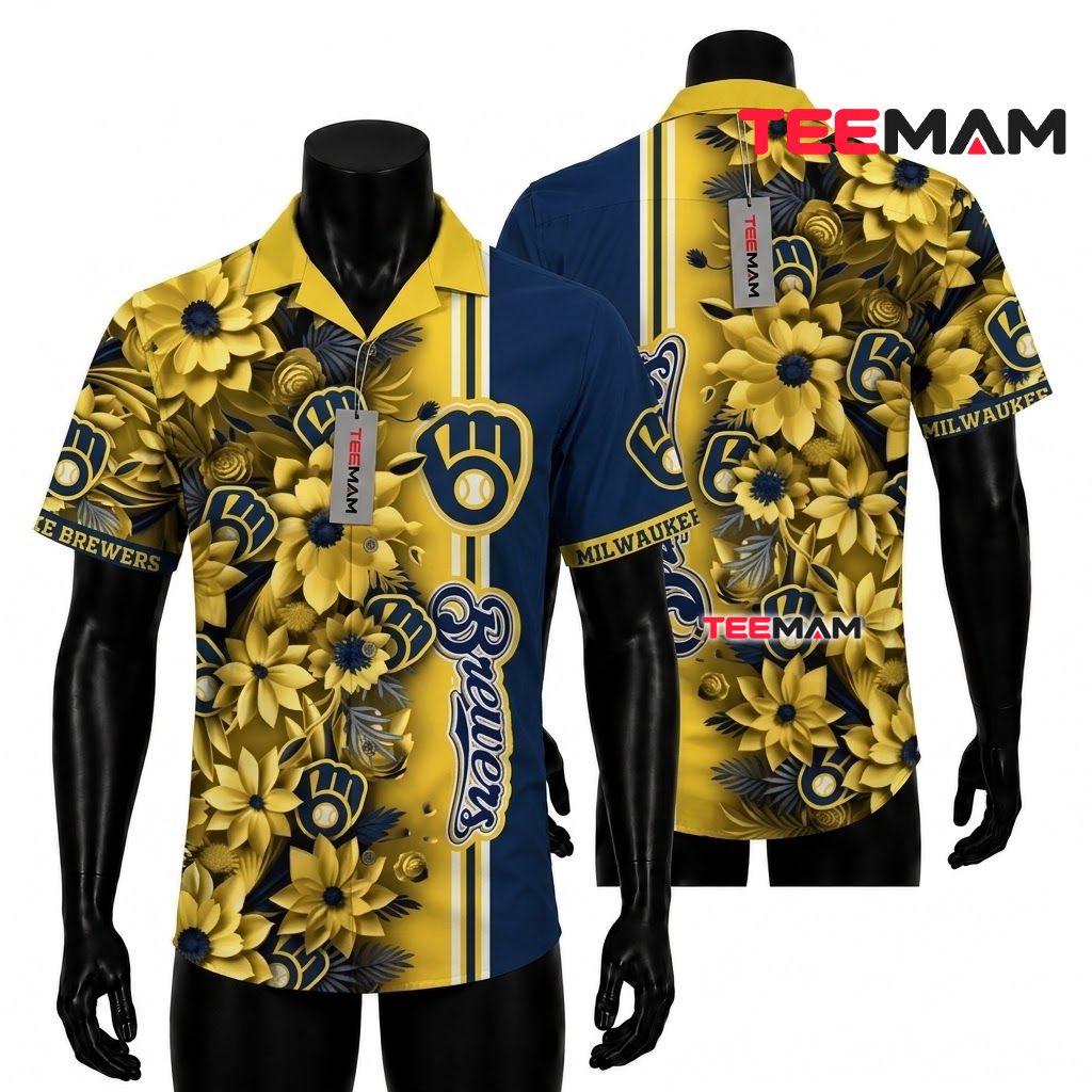 Milwaukee Brewers Tropical Shirt Sunflower Split Front Milwaukee Brewers Tropical Shirt Sunflower Split Front