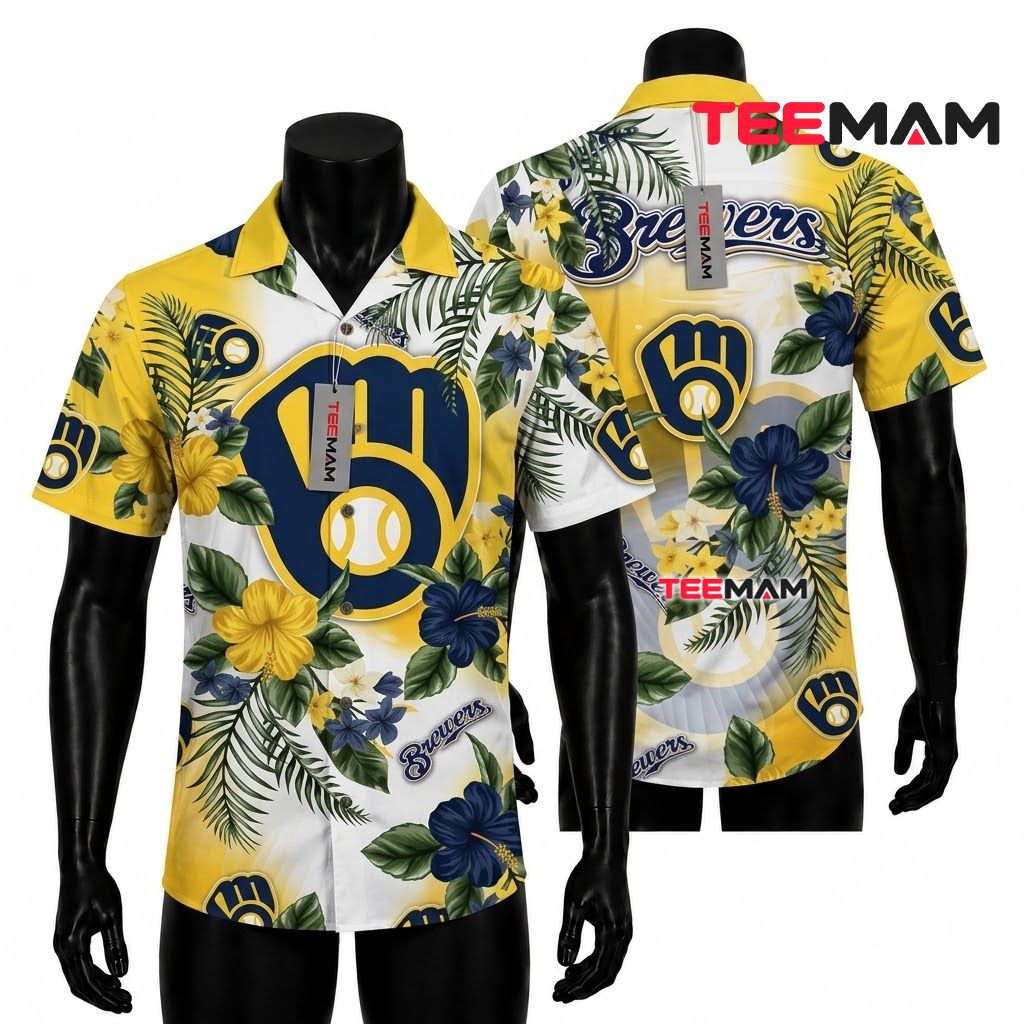 Milwaukee Brewers Tropical Shirt Sunflower Split Milwaukee Brewers Tropical Shirt Sunflower Split