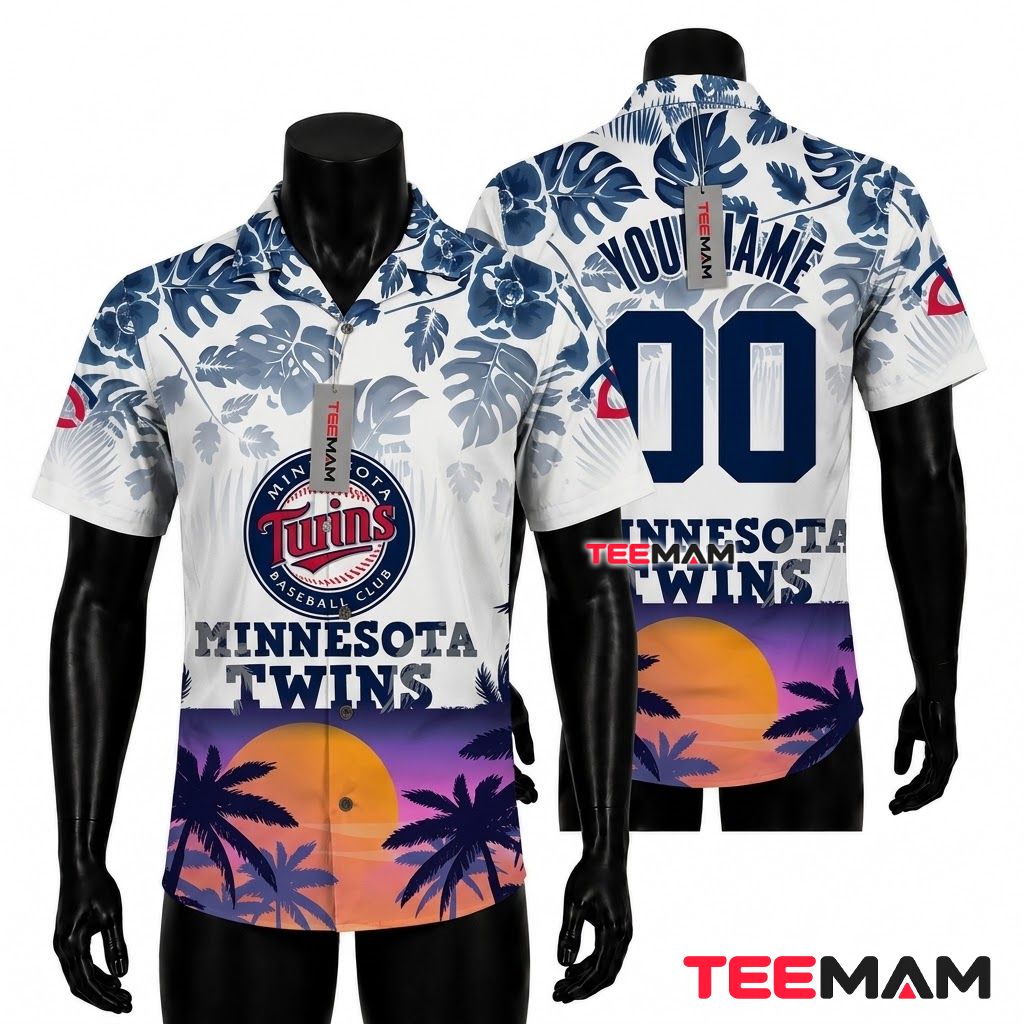 Minnesota Twins Button Up Shirt Custom Sunset Beach Front