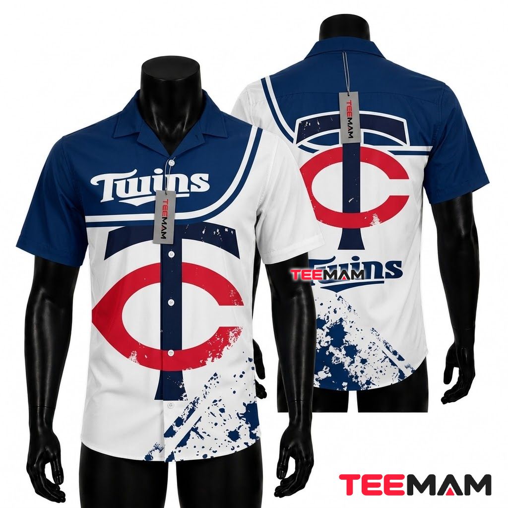 Minnesota Twins Button Up Shirt Paint Splatter Beach Front