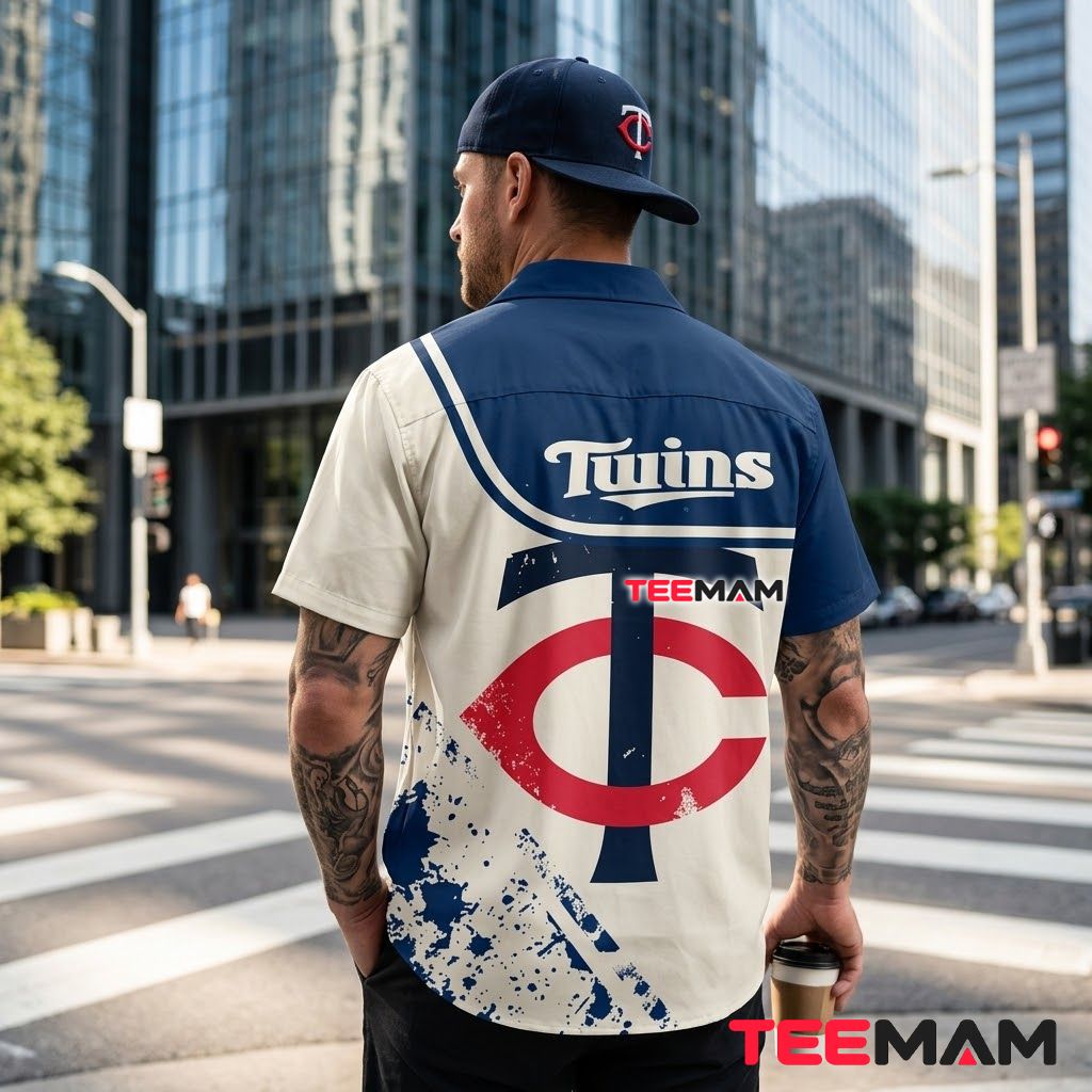 Minnesota Twins Button Up Shirt Paint Splatter Beach Version 3 Minnesota Twins Button Up Shirt Paint Splatter Beach Version 3