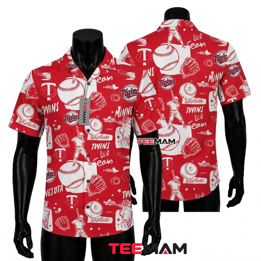 Minnesota Twins Hawaiian Shirt Baseball Doodle Front