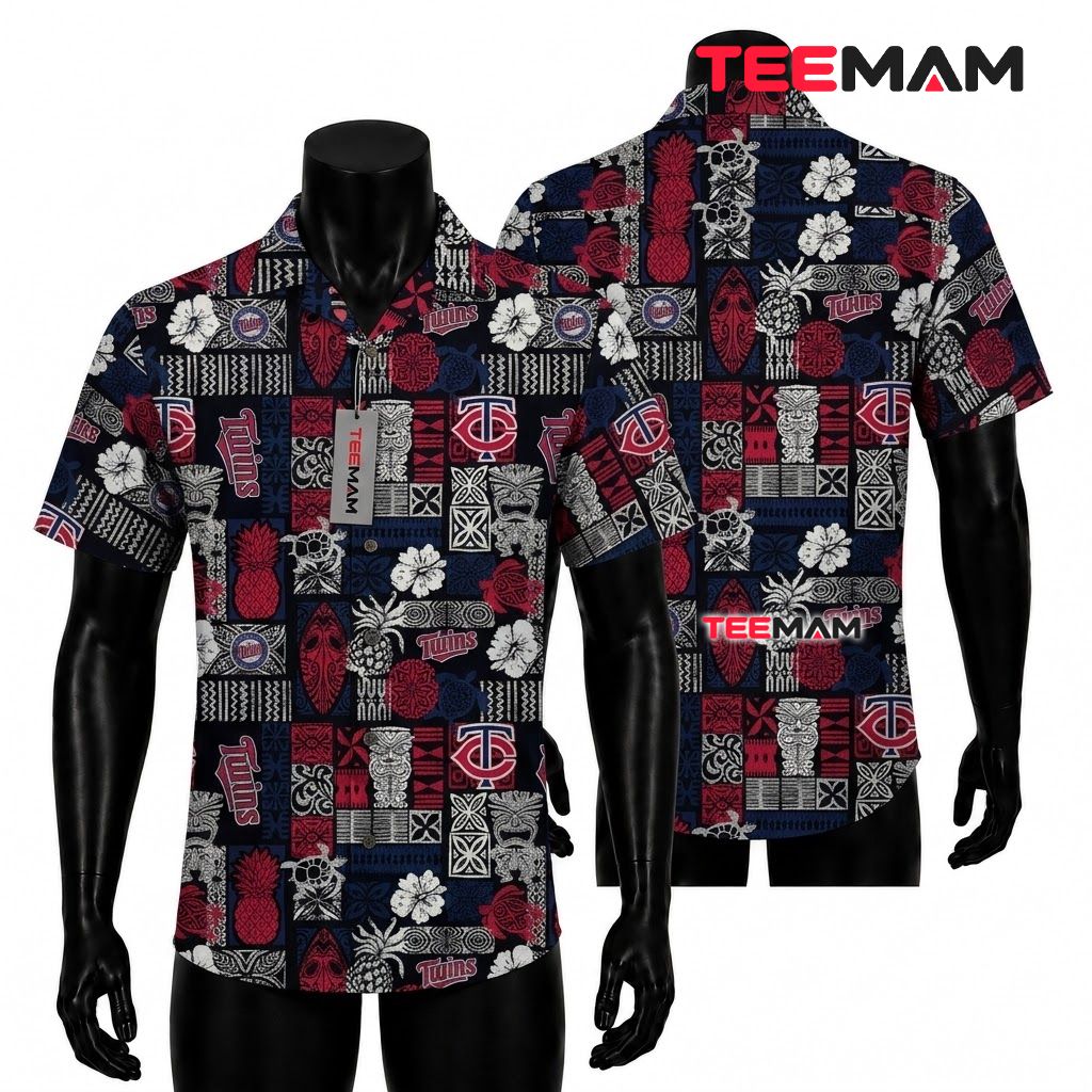 Minnesota Twins Hawaiian Shirt Dark Tiki Pineapple Front