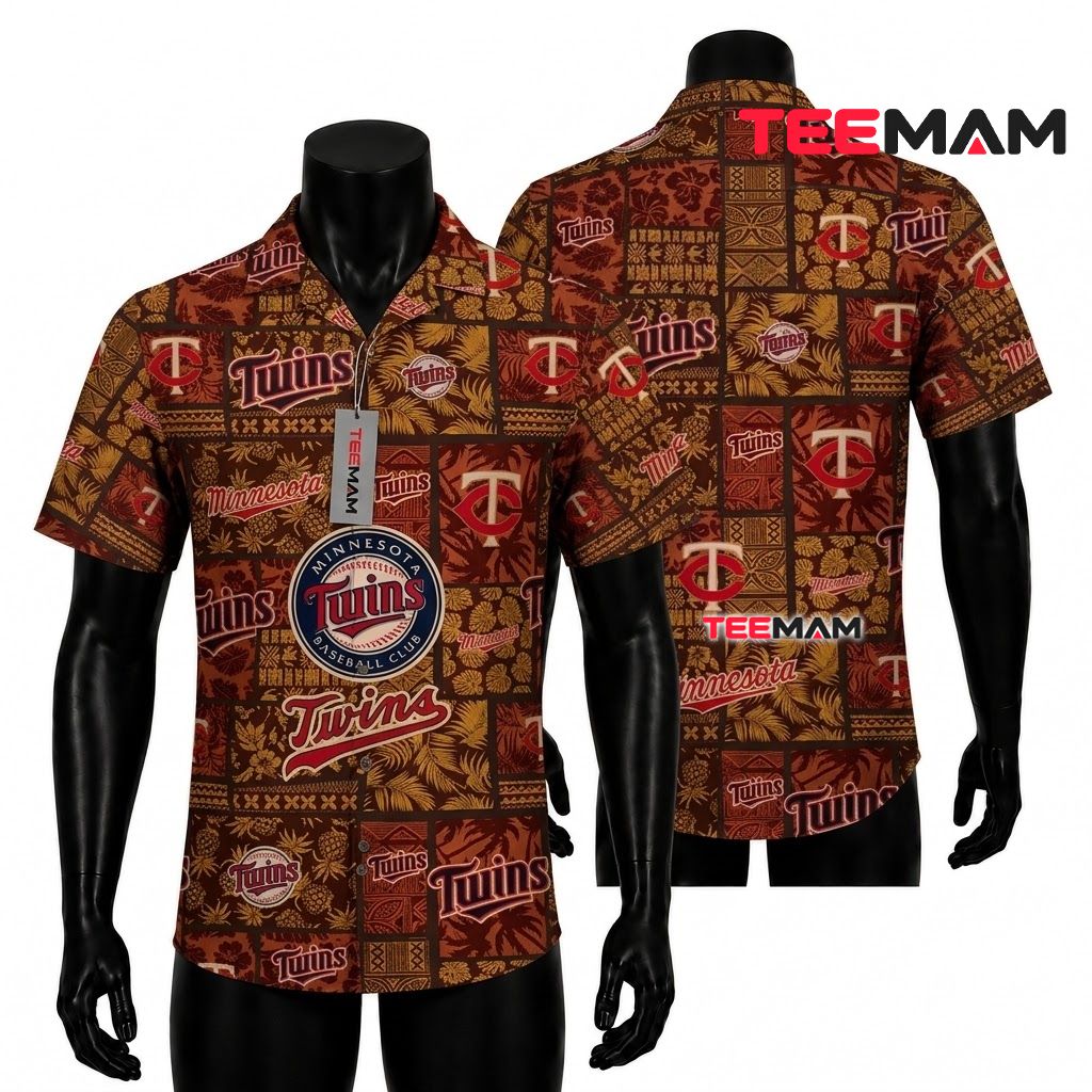 Minnesota Twins Hawaiian Shirt Earthy Patchwork Front