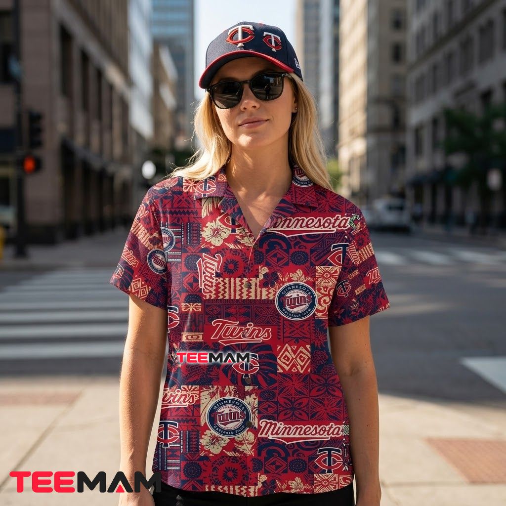 Minnesota Twins Hawaiian Shirt Red Tribal Patchwork Back Minnesota Twins Hawaiian Shirt Red Tribal Patchwork Back