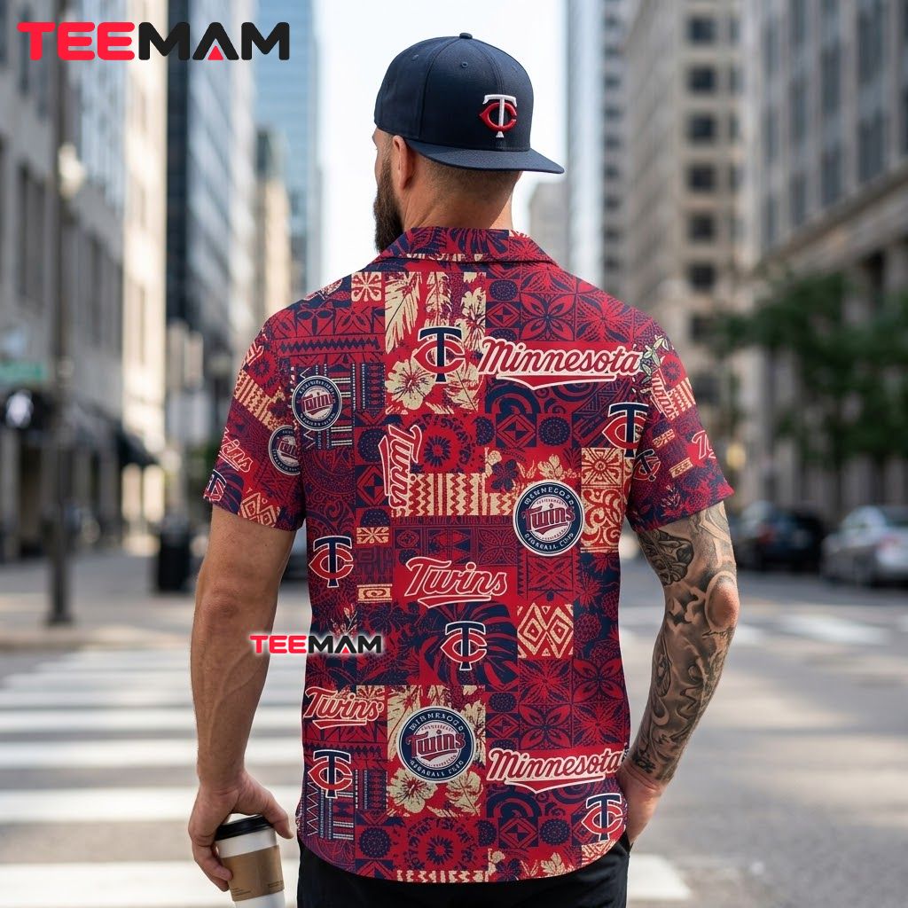 Minnesota Twins Hawaiian Shirt Red Tribal Patchwork Version 3 Minnesota Twins Hawaiian Shirt Red Tribal Patchwork Version 3
