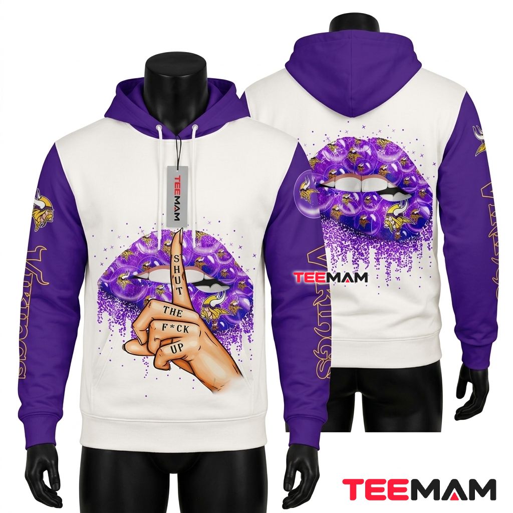 Minnesota Vikings 3D Hoodie Dripping Lips Hand Sign Front