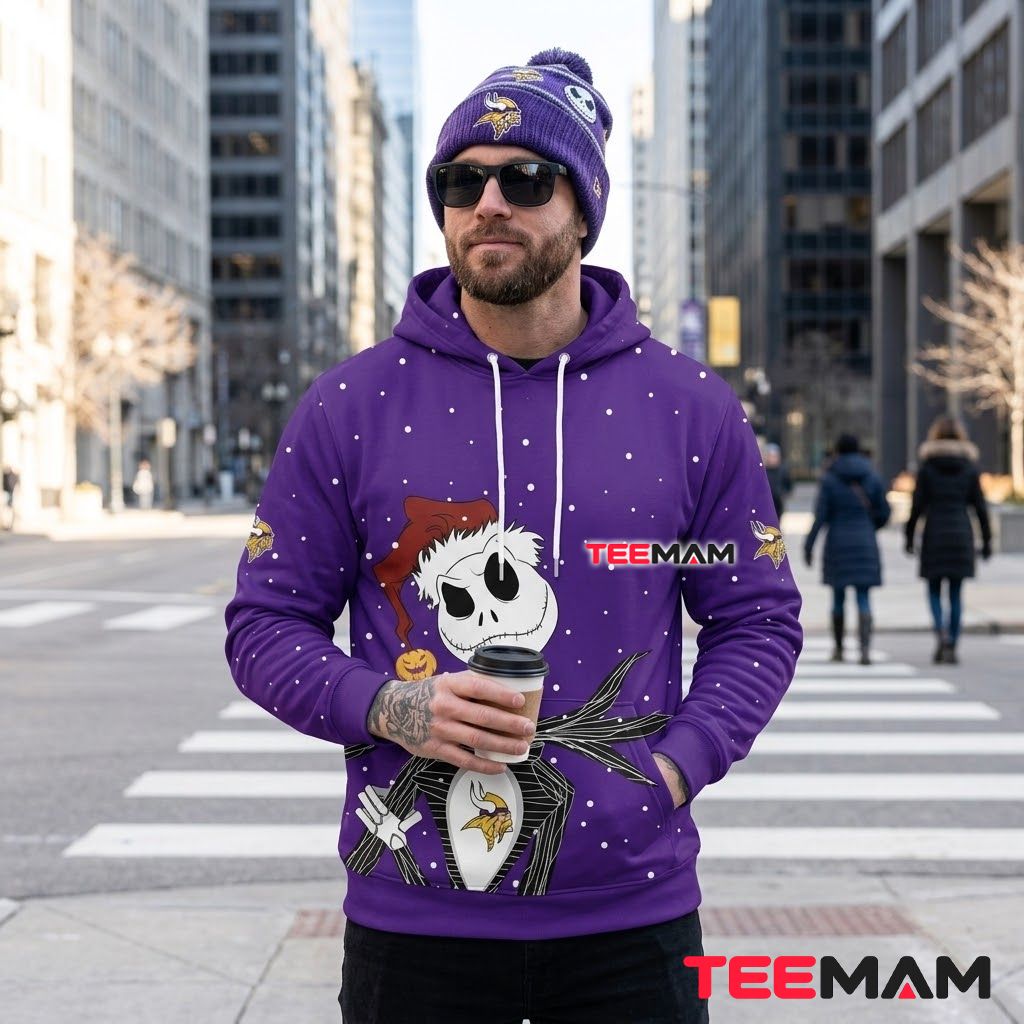 Minnesota Vikings 3D Hoodie Jack Skellington Santa Snow Back Minnesota Vikings 3D Hoodie Jack Skellington Santa Snow Back