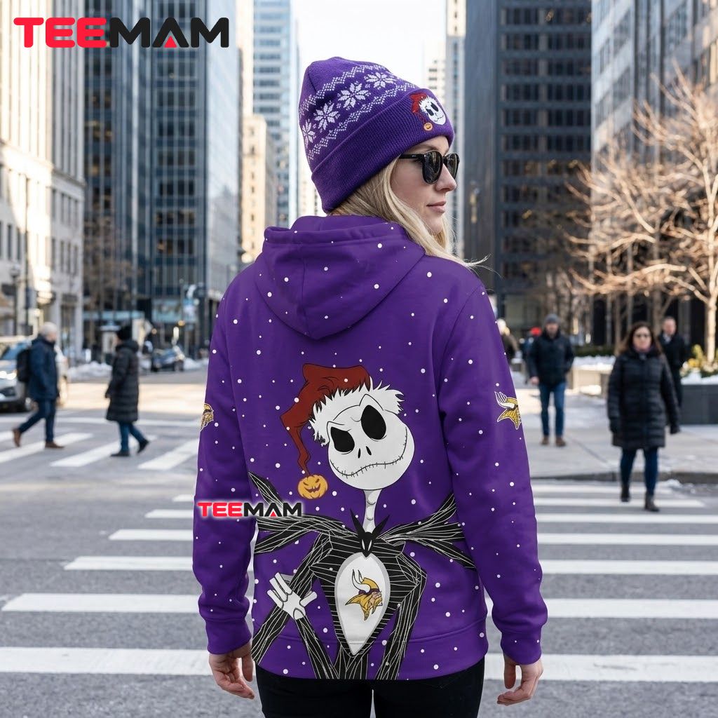Minnesota Vikings 3D Hoodie Jack Skellington Santa Snow Version 3 Minnesota Vikings 3D Hoodie Jack Skellington Santa Snow Version 3