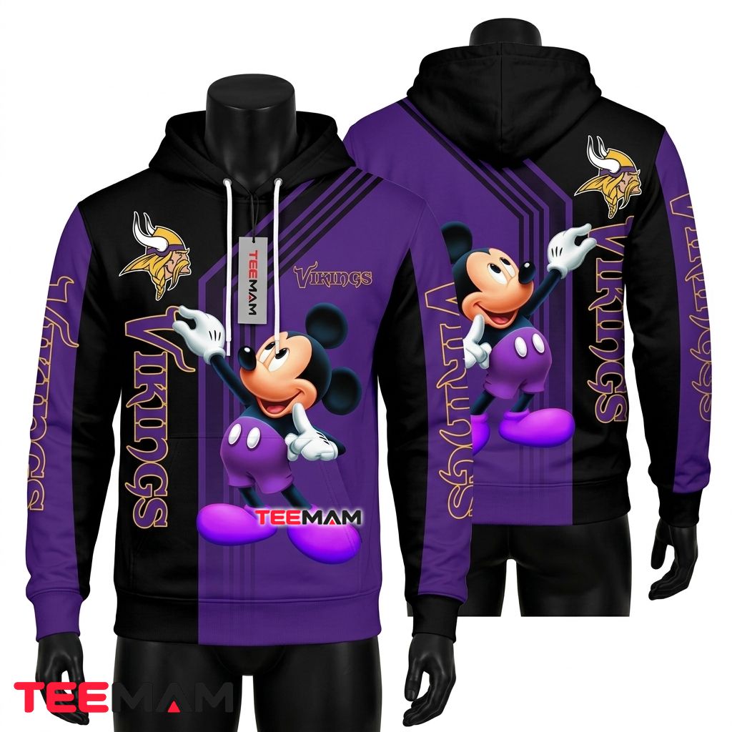 Minnesota Vikings 3D Hoodie Mickey Mouse Split Design Front