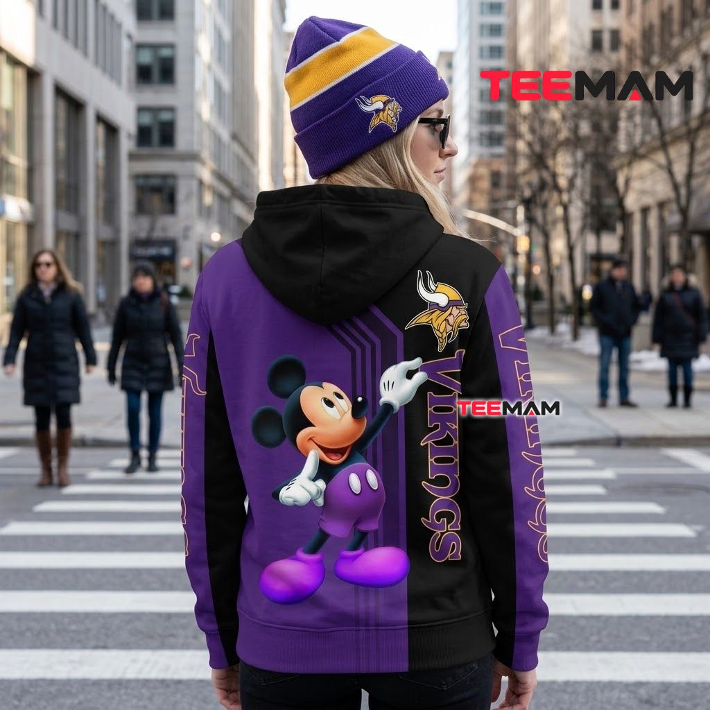 Minnesota Vikings 3D Hoodie Mickey Mouse Split Design Version 3 Minnesota Vikings 3D Hoodie Mickey Mouse Split Design Version 3