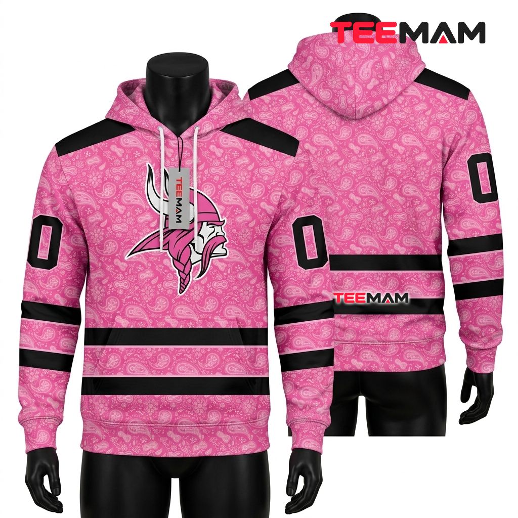 Minnesota Vikings 3D Hoodie Pink Paisley Print Front
