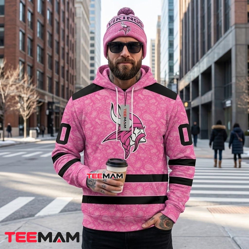 Minnesota Vikings 3D Hoodie Pink Paisley Print Back Minnesota Vikings 3D Hoodie Pink Paisley Print Back