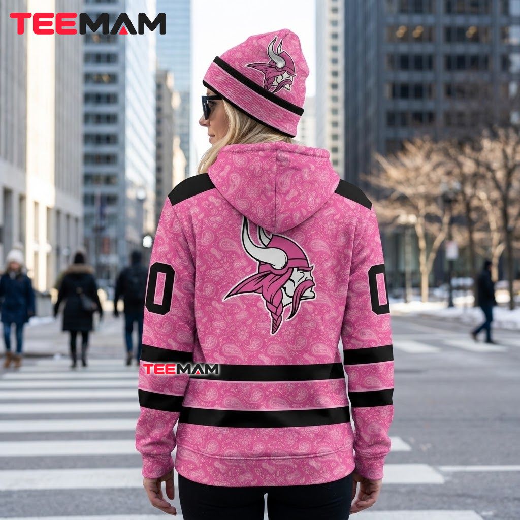 Minnesota Vikings 3D Hoodie Pink Paisley Print Version 3 Minnesota Vikings 3D Hoodie Pink Paisley Print Version 3