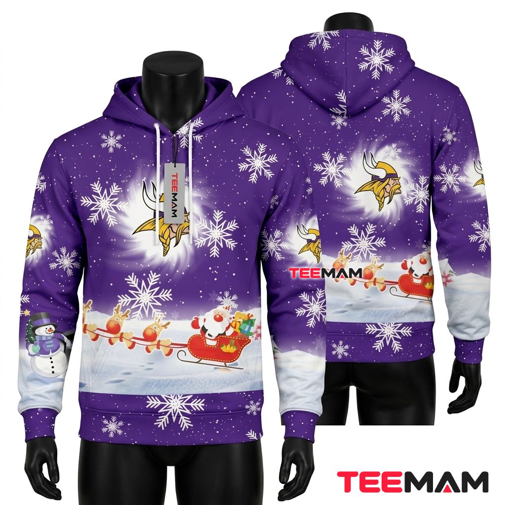 Minnesota Vikings 3D Hoodie Santa Sleigh Snowflake Christmas Front