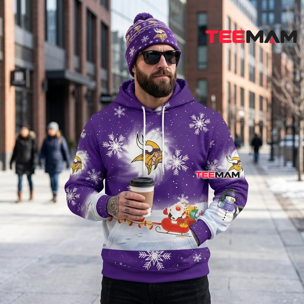 Minnesota Vikings 3D Hoodie Santa Sleigh Snowflake Christmas Back Minnesota Vikings 3D Hoodie Santa Sleigh Snowflake Christmas Back