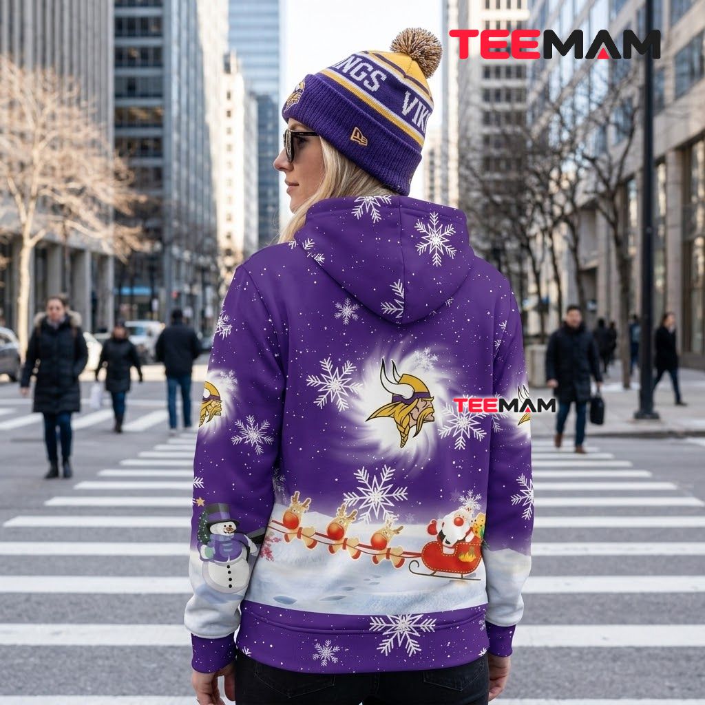 Minnesota Vikings 3D Hoodie Santa Sleigh Snowflake Christmas Version 3 Minnesota Vikings 3D Hoodie Santa Sleigh Snowflake Christmas Version 3