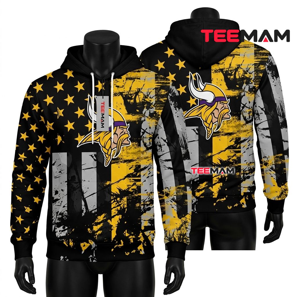 Minnesota Vikings 3D Hoodie Stars Stripes Grunge Flag Front