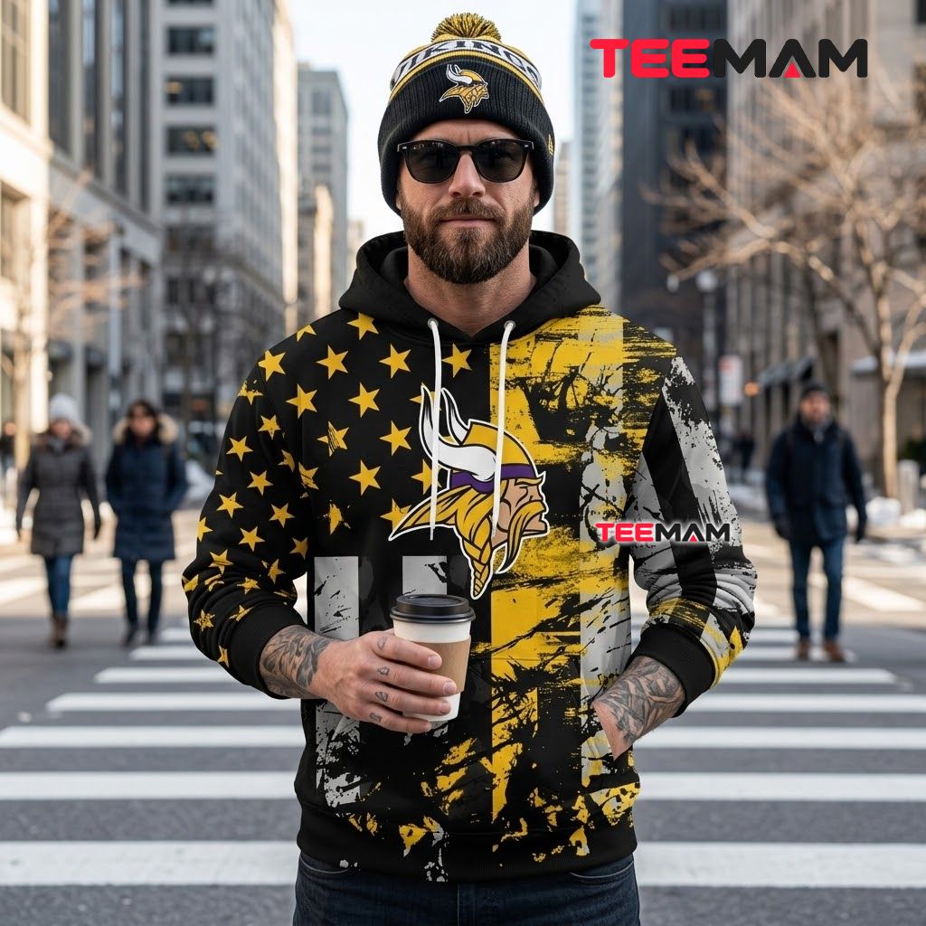 Minnesota Vikings 3D Hoodie Stars Stripes Grunge Flag Back Minnesota Vikings 3D Hoodie Stars Stripes Grunge Flag Back