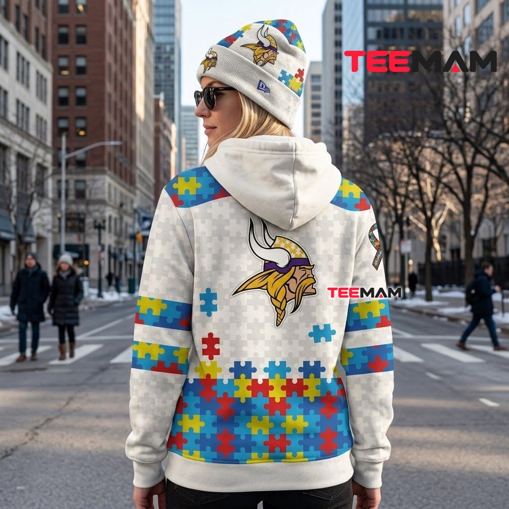 Minnesota Vikings 3D Hoodie White Puzzle Autism Ribbon Version 3 Minnesota Vikings 3D Hoodie White Puzzle Autism Ribbon Version 3