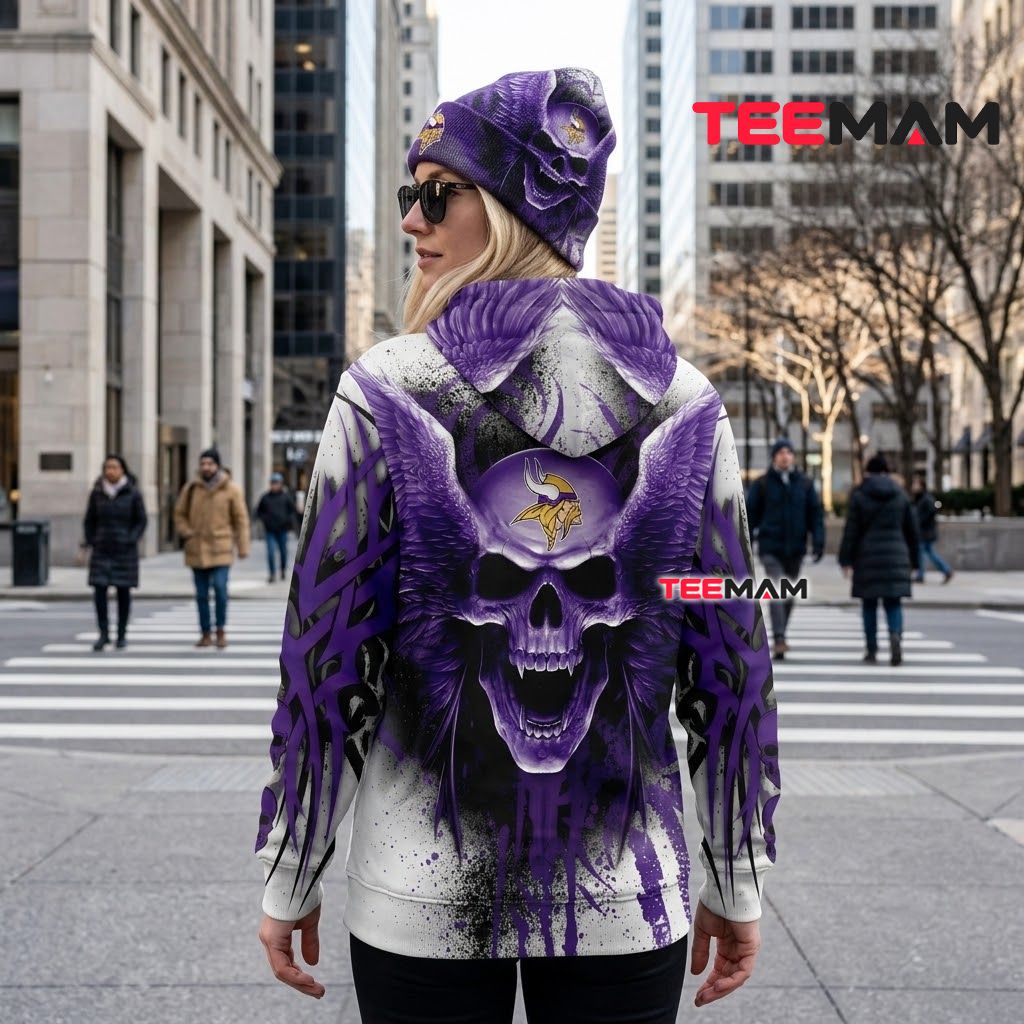 Minnesota Vikings 3D Hoodie Winged Skull Fang Design Version 3 Minnesota Vikings 3D Hoodie Winged Skull Fang Design Version 3
