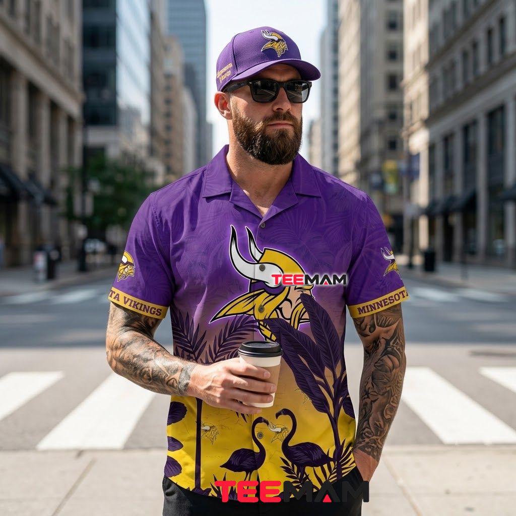 Minnesota Vikings Aloha Shirt Flamingo Sunset Back Minnesota Vikings Aloha Shirt Flamingo Sunset Back