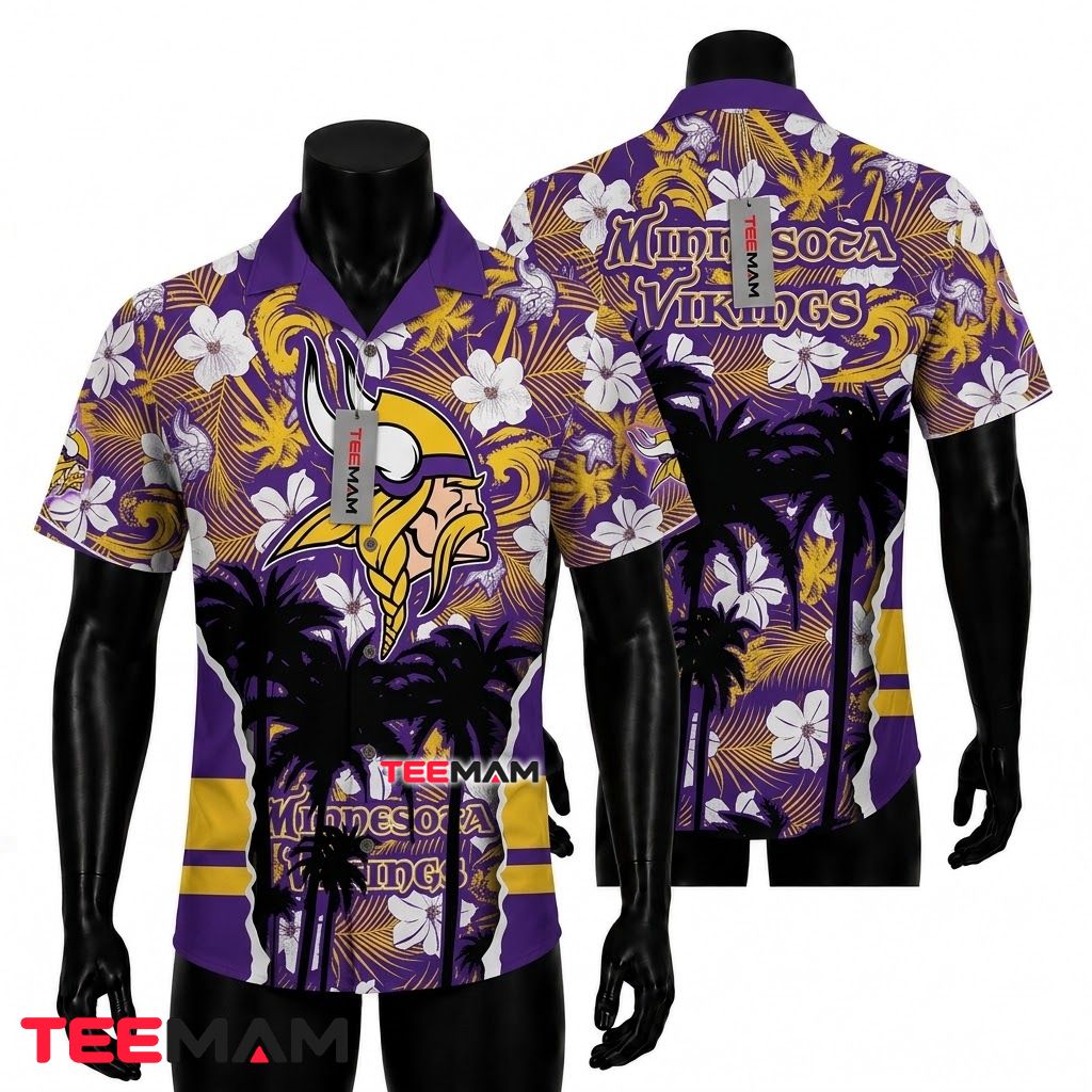 Minnesota Vikings Aloha Shirt Personalized Palm Hibiscus Front