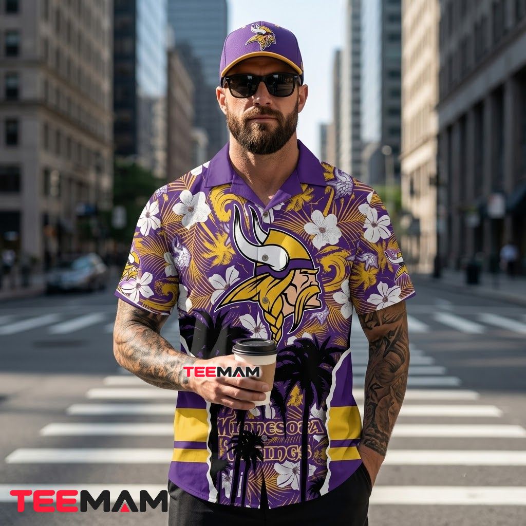 Minnesota Vikings Aloha Shirt Personalized Palm Hibiscus Back Minnesota Vikings Aloha Shirt Personalized Palm Hibiscus Back