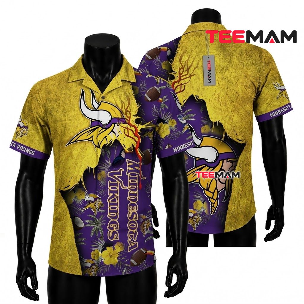 Minnesota Vikings Aloha Shirt Ripped Grunge Front