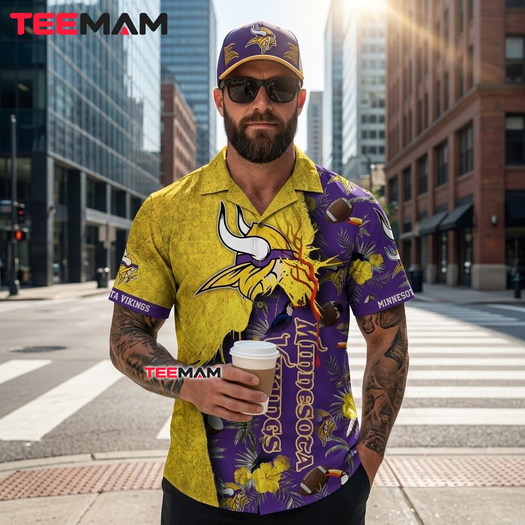 Minnesota Vikings Aloha Shirt Ripped Grunge Back Minnesota Vikings Aloha Shirt Ripped Grunge Back