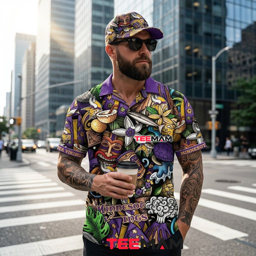 Minnesota Vikings Aloha Shirt Tiki Mask Back Minnesota Vikings Aloha Shirt Tiki Mask Back
