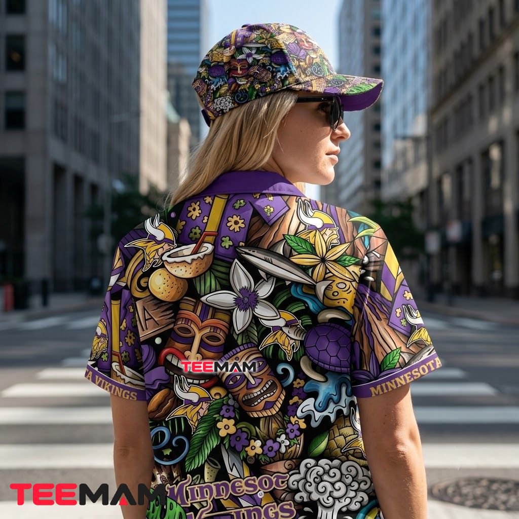 Minnesota Vikings Aloha Shirt Tiki Mask Version 3 Minnesota Vikings Aloha Shirt Tiki Mask Version 3