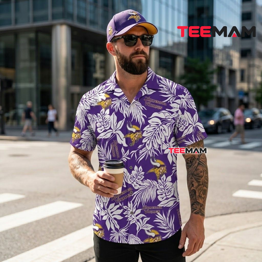 Minnesota Vikings Aloha Shirt White Leaves Back Minnesota Vikings Aloha Shirt White Leaves Back