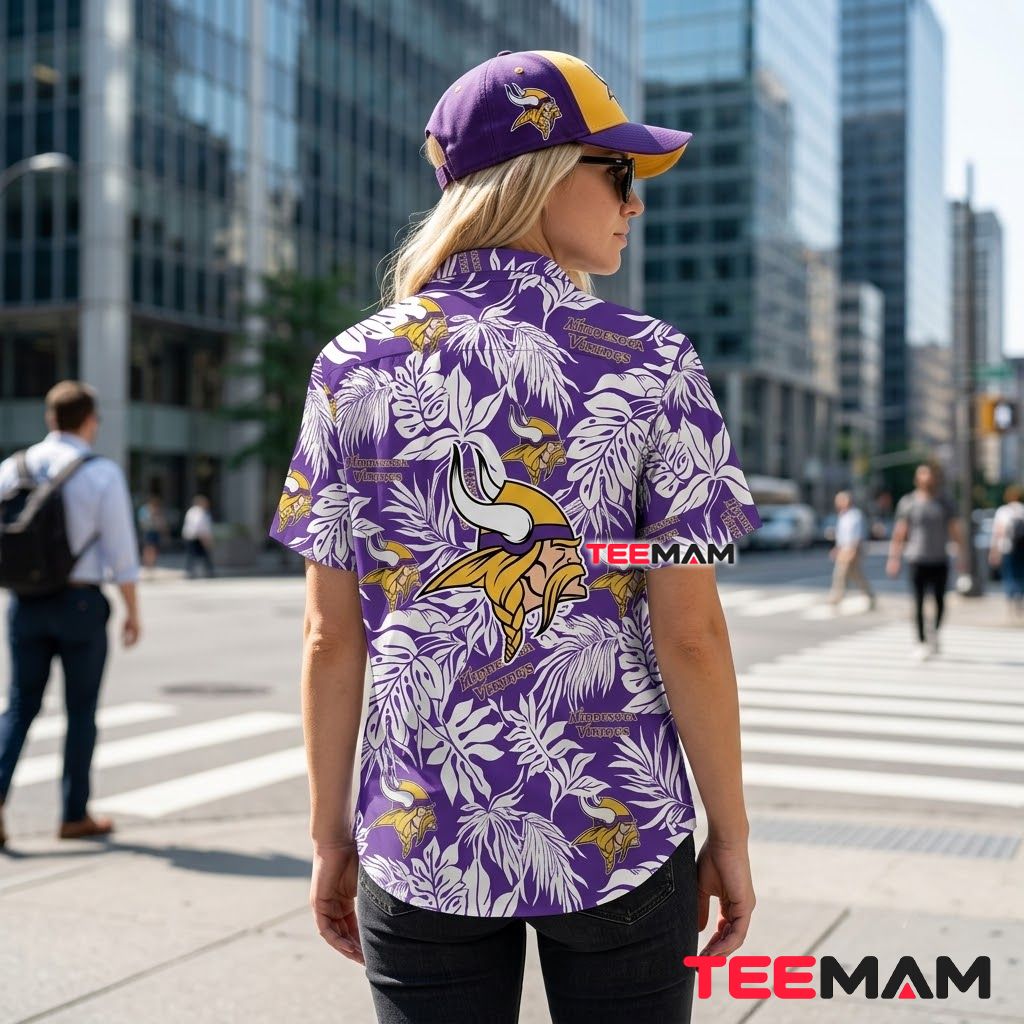 Minnesota Vikings Aloha Shirt White Leaves Version 3 Minnesota Vikings Aloha Shirt White Leaves Version 3