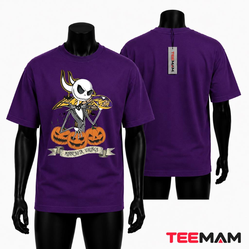 Minnesota Vikings Halloween T-Shirt Jack Skellington Pumpkin