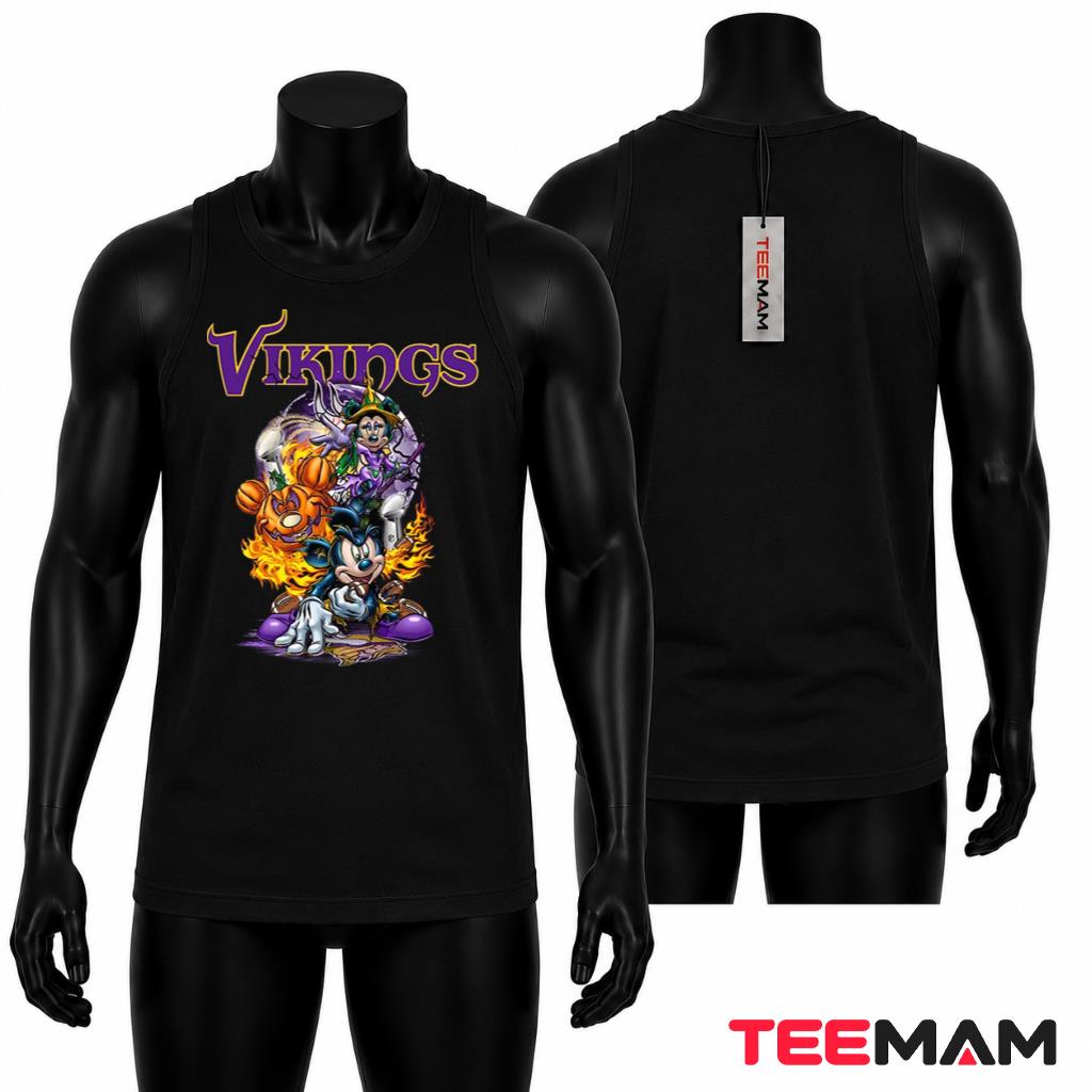 Minnesota Vikings Halloween Tank Top Mickey Minnie Pumpkin Fire Minnesota Vikings Halloween Tank Top Mickey Minnie Pumpkin Fire