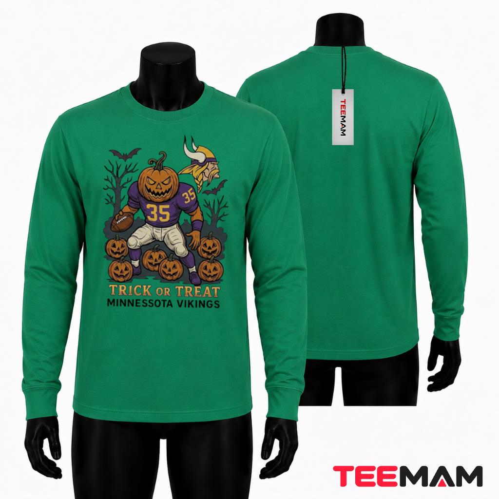 Minnesota Vikings Halloween Long Sleeve Pumpkin Head Player Minnesota Vikings Halloween Long Sleeve Pumpkin Head Player