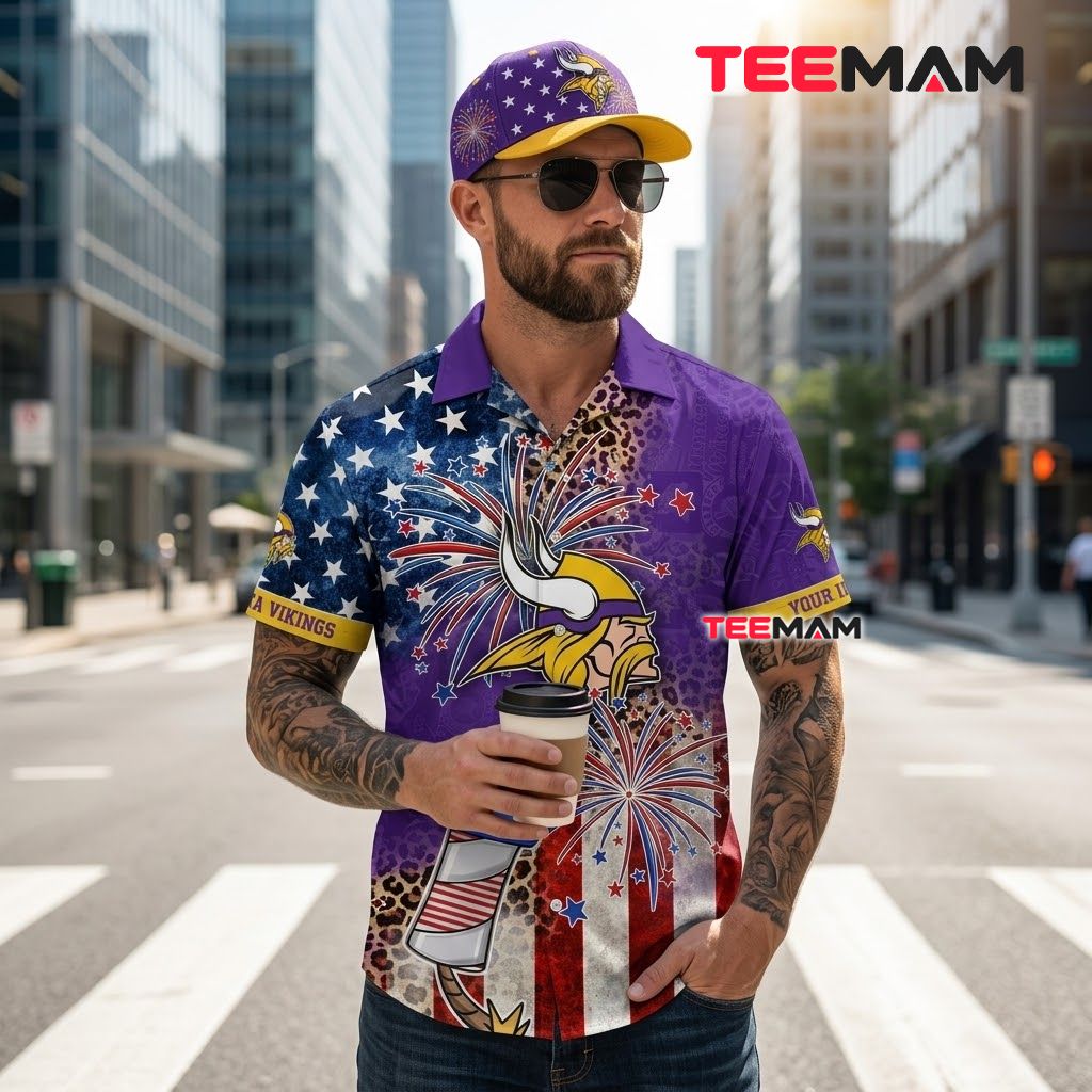 Minnesota Vikings Hawaiian Shirt 4th Of July Back Minnesota Vikings Hawaiian Shirt 4th Of July Back