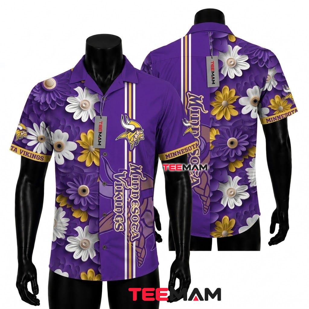 Minnesota Vikings Hawaiian Shirt Daisy Stripe Front