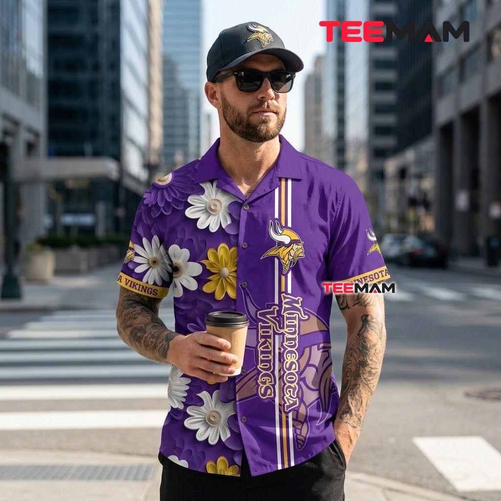 Minnesota Vikings Hawaiian Shirt Daisy Stripe Back Minnesota Vikings Hawaiian Shirt Daisy Stripe Back