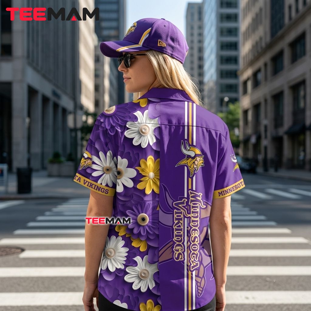 Minnesota Vikings Hawaiian Shirt Daisy Stripe Version 3 Minnesota Vikings Hawaiian Shirt Daisy Stripe Version 3