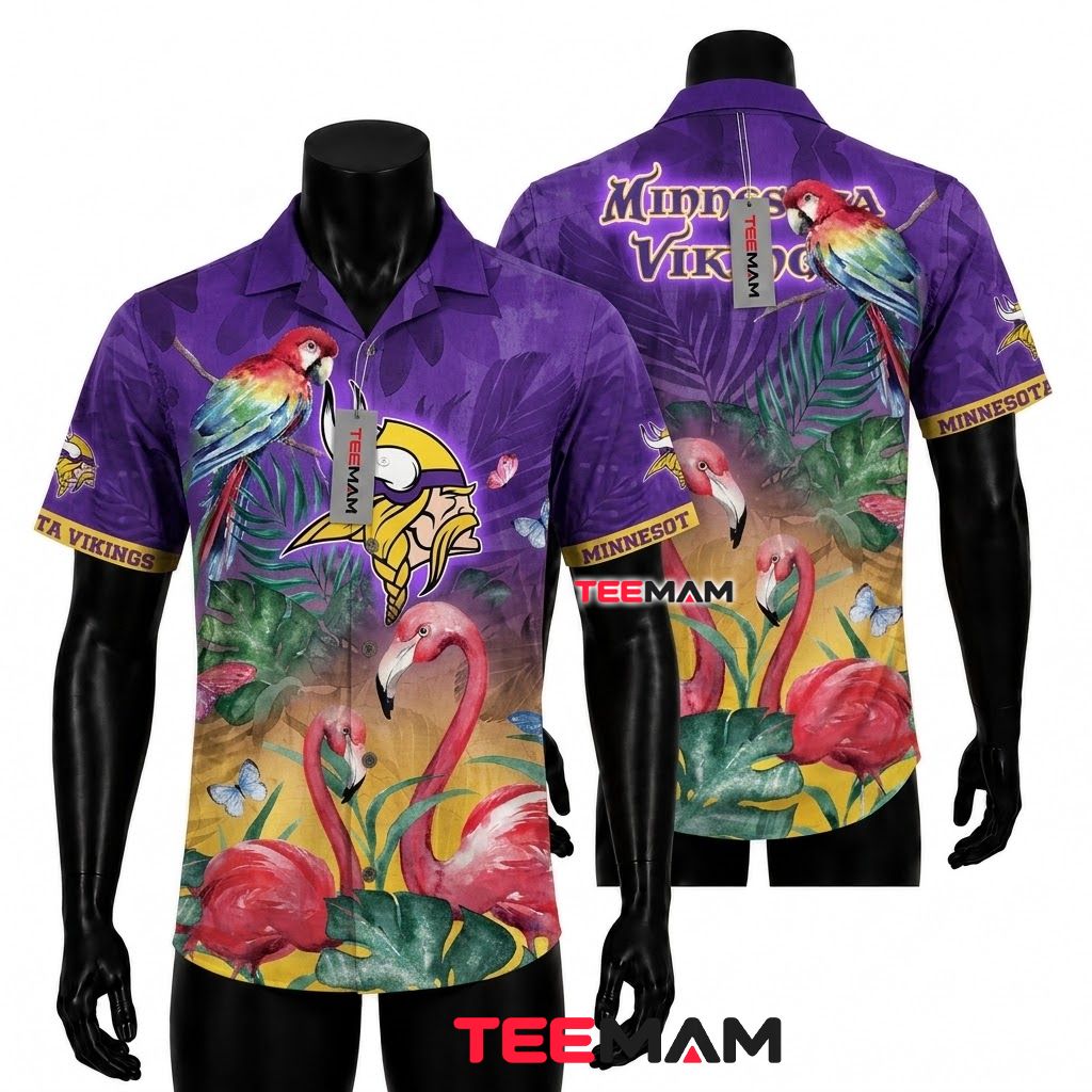 Minnesota Vikings Hawaiian Shirt Flamingo Parrot Front
