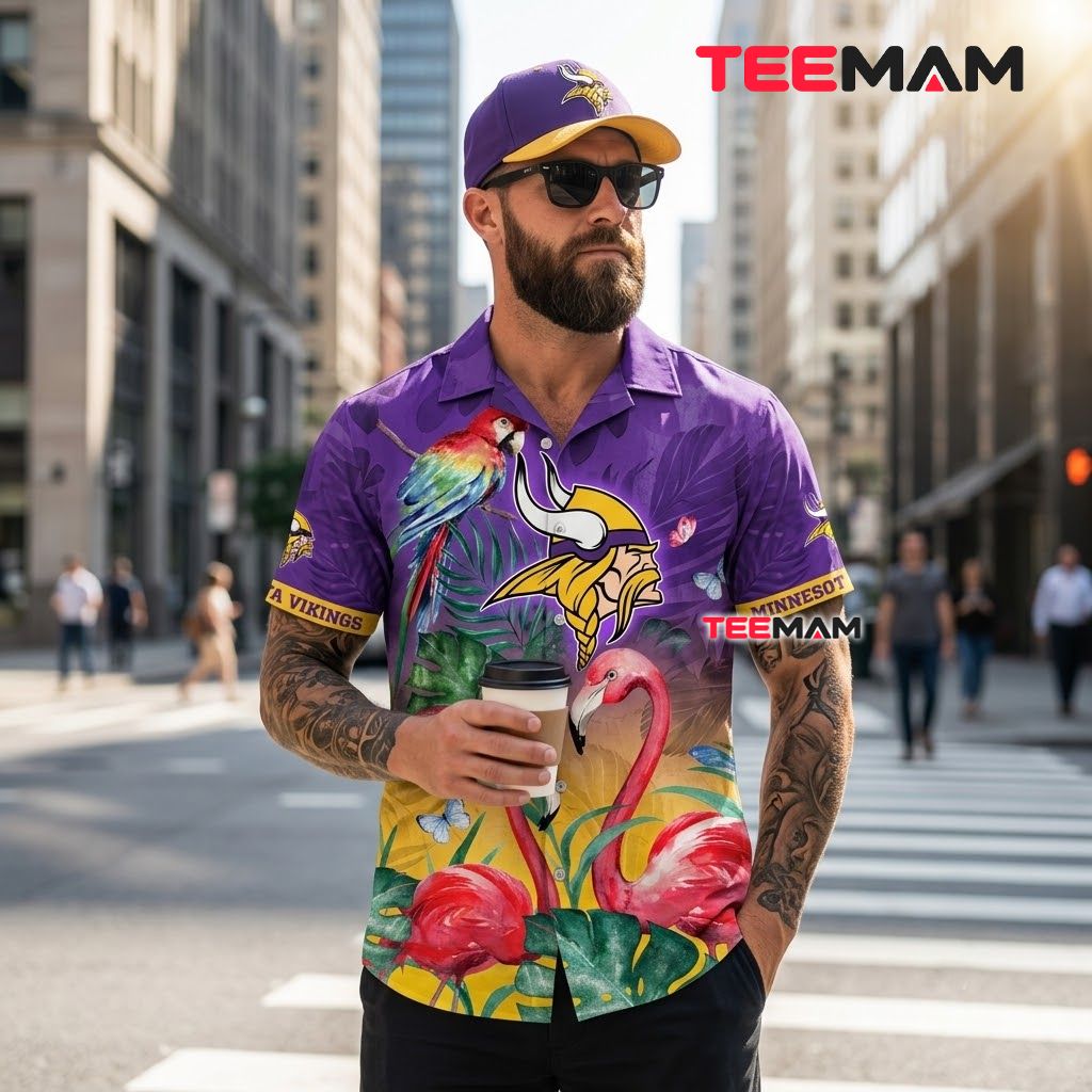 Minnesota Vikings Hawaiian Shirt Flamingo Parrot Back Minnesota Vikings Hawaiian Shirt Flamingo Parrot Back