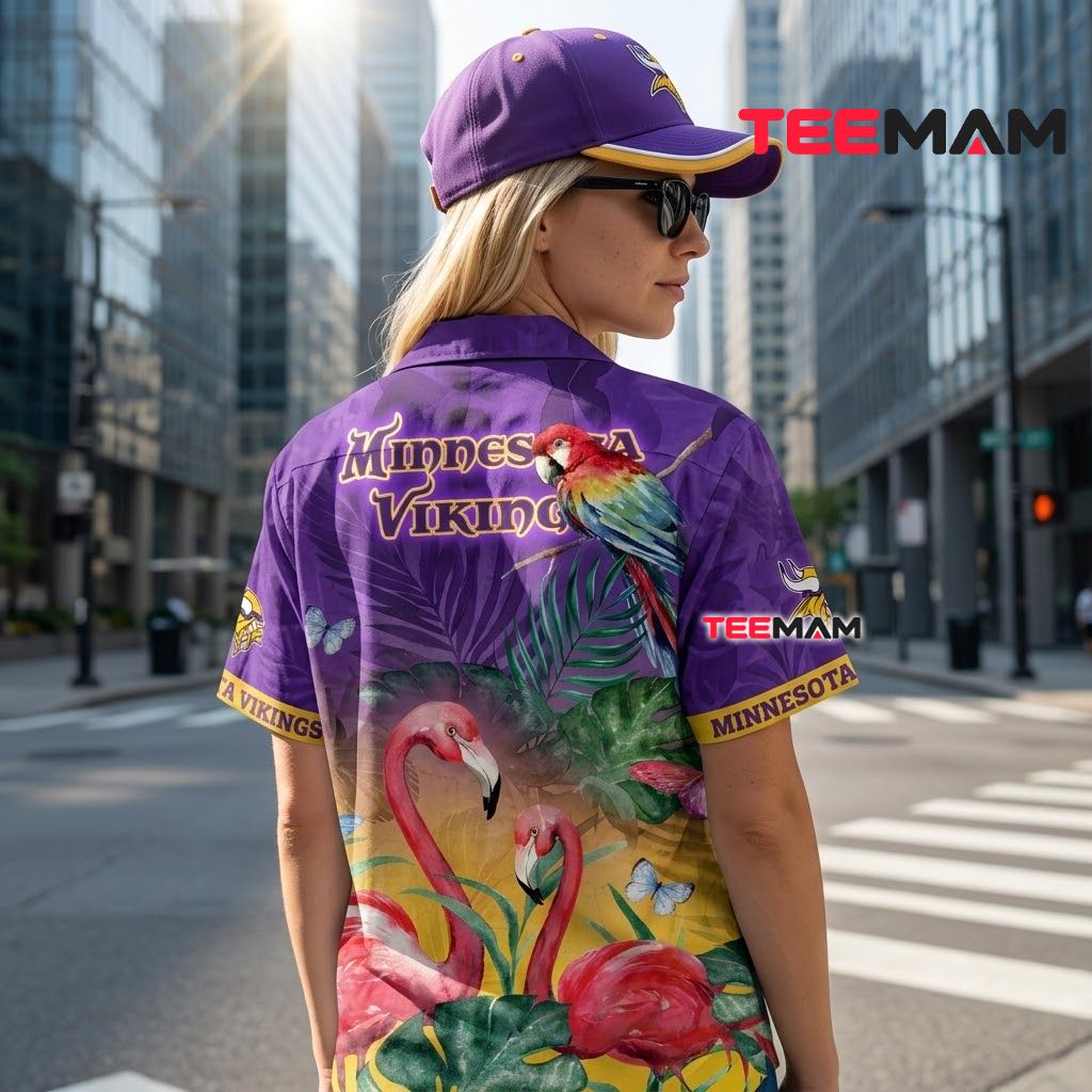 Minnesota Vikings Hawaiian Shirt Flamingo Parrot Version 3 Minnesota Vikings Hawaiian Shirt Flamingo Parrot Version 3