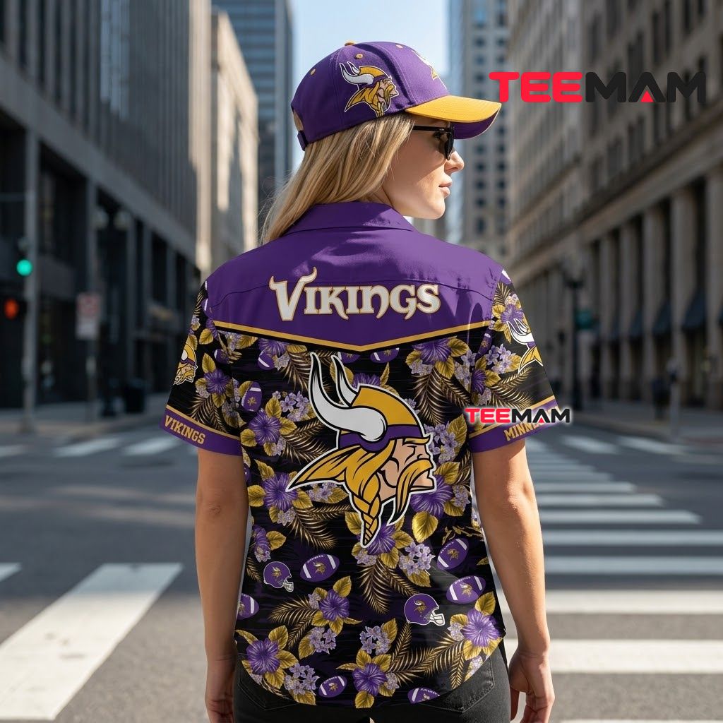 Minnesota Vikings Hawaiian Shirt Football Floral Version 3 Minnesota Vikings Hawaiian Shirt Football Floral Version 3