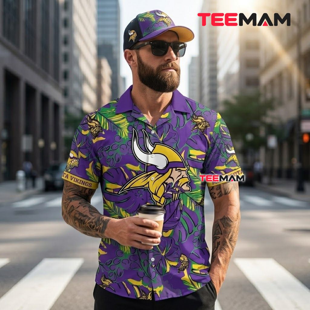 Minnesota Vikings Hawaiian Shirt Monstera Leaf Back Minnesota Vikings Hawaiian Shirt Monstera Leaf Back