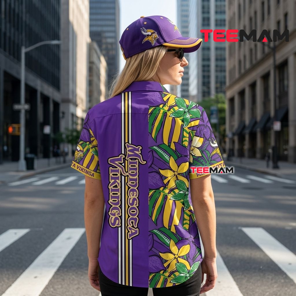 Minnesota Vikings Hawaiian Shirt Orchid Stripe Version 3 Minnesota Vikings Hawaiian Shirt Orchid Stripe Version 3