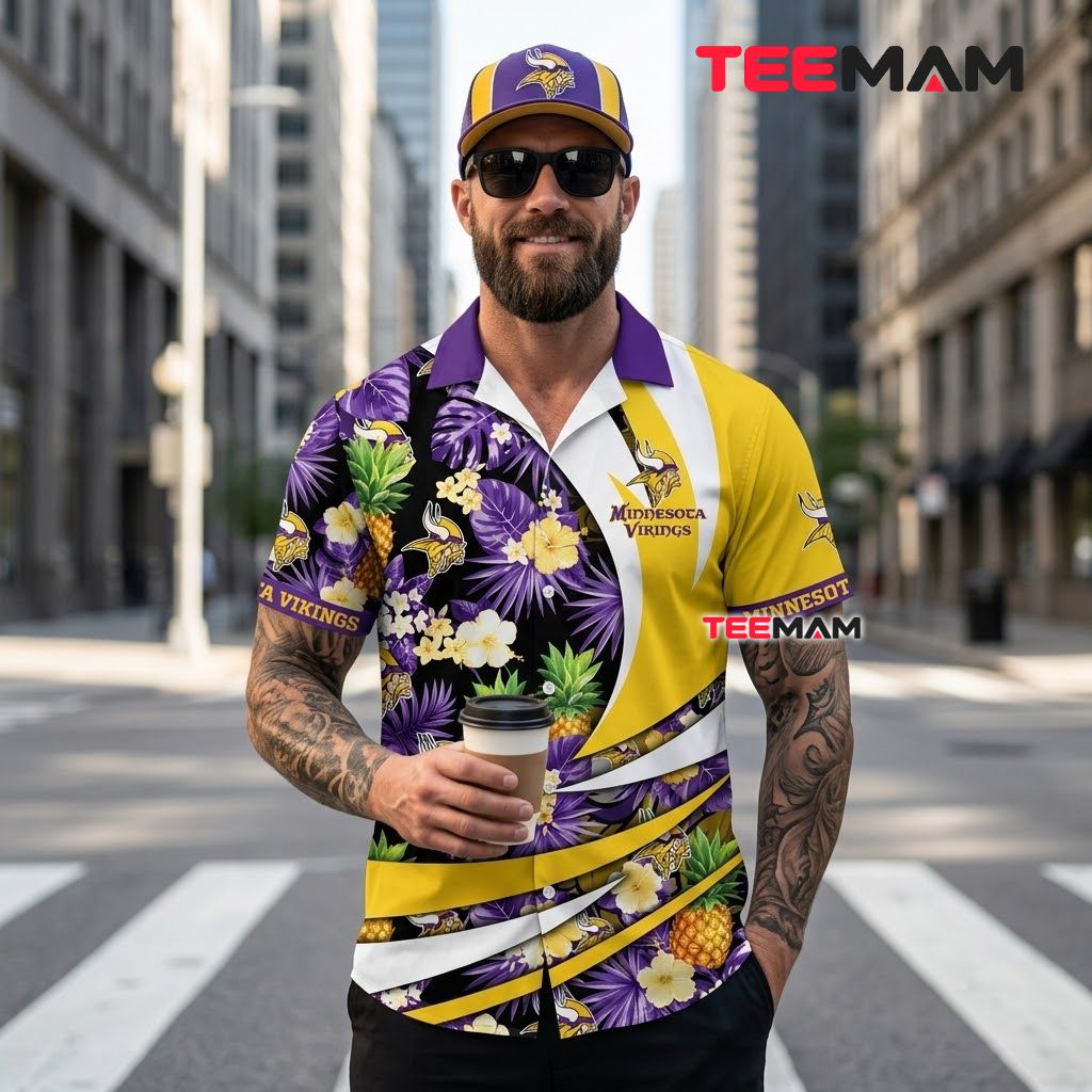 Minnesota Vikings Hawaiian Shirt Pineapple Hibiscus Back Minnesota Vikings Hawaiian Shirt Pineapple Hibiscus Back