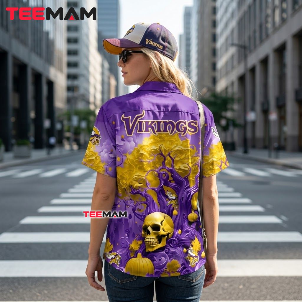 Minnesota Vikings Hawaiian Shirt Skull Pumpkin Version 3 Minnesota Vikings Hawaiian Shirt Skull Pumpkin Version 3