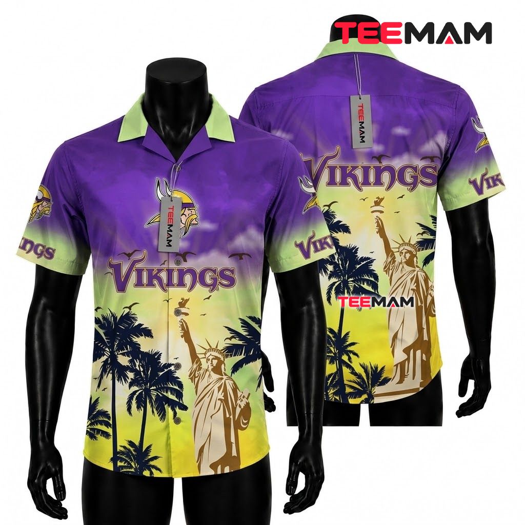 Minnesota Vikings Hawaiian Shirt Statue Of Liberty Front